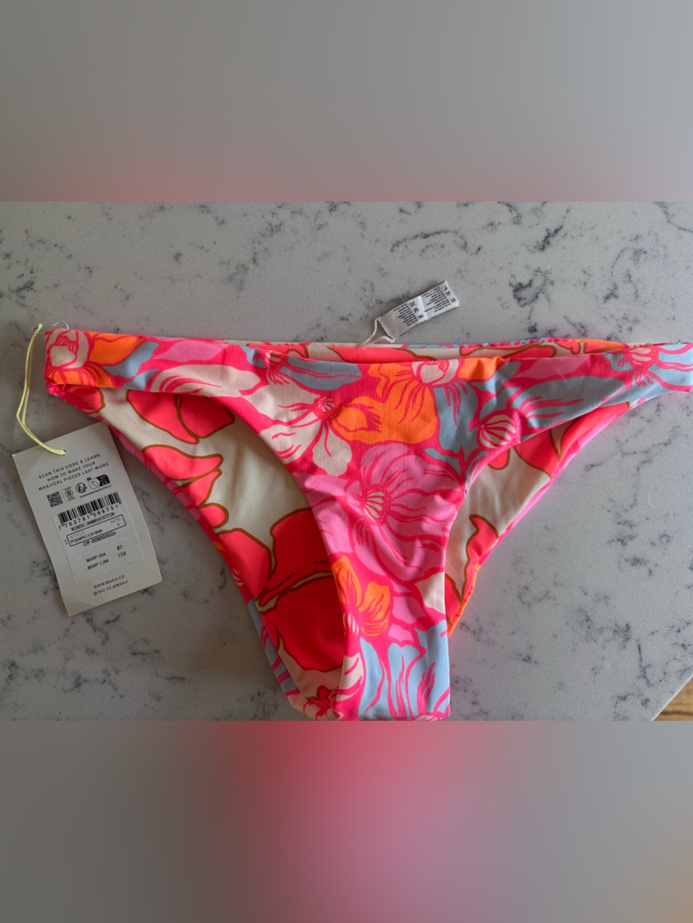 Bright Floral Bikini Bottoms - Neon Pink & Orange